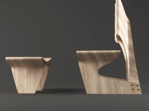 folding wooden armchair and footrest 3D Model