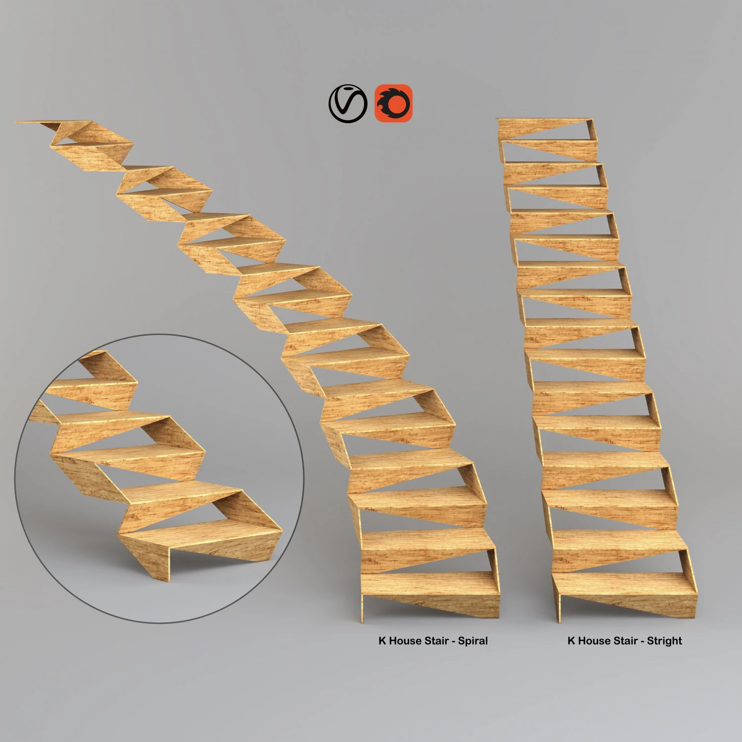 k house stair 3D Model .c4d .max .obj .3ds .fbx .stl .blend
