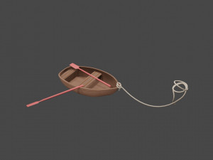 wooden stylized boat with rope and oars blend obj fbx stl Modèle 3D
