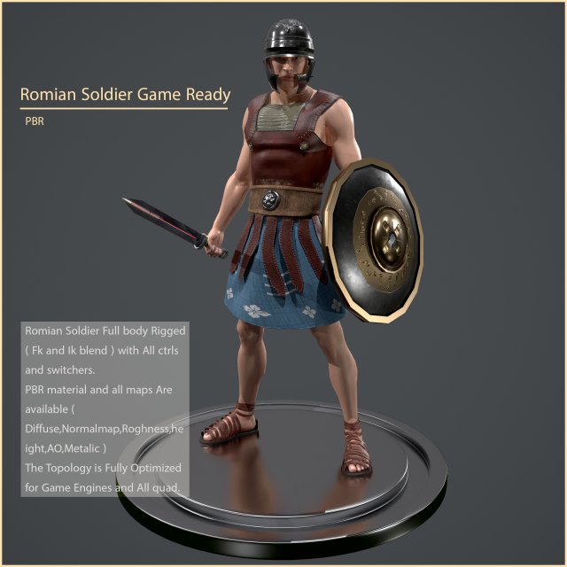 roman soldier game ready 3D 모델 .c4d .max .obj .3ds .fbx .stl .blend