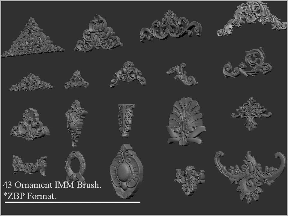 43 ornament imm brush for zbrush 3D Model .c4d .max .obj .3ds .fbx .stl .blend