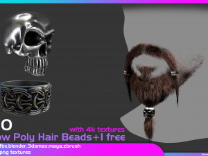 Low poly beads for hair and facial hair Modello 3D