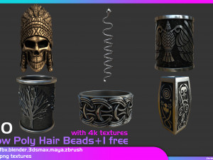 Low poly beads for hair and facial hair Model 3D