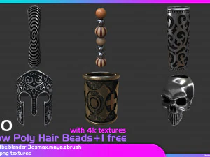 Low poly beads for hair and facial hair 3D Model