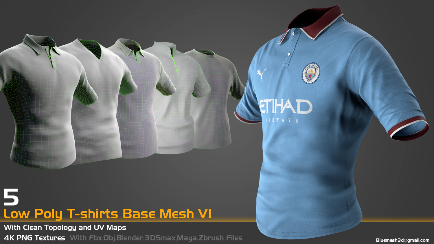 5 Low Poly T-shirts Base Mesh For Game 3D Model .c4d .max .obj .3ds .fbx .stl .blend 