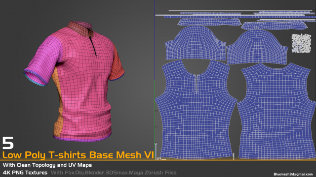 5 Low Poly T shirts Base Mesh For Game 3D Model in Oyun Assetleri 3DExport