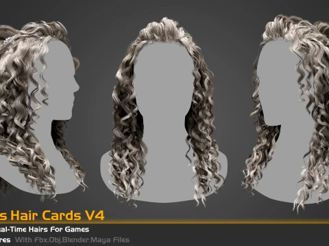 5 Famel curly real-time hair cards for games and vfx 3D Model