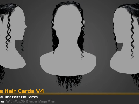 5 Famel curly real-time hair cards for games and vfx 3D Model