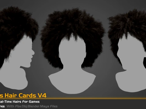5 Famel curly real-time hair cards for games and vfx 3D Model