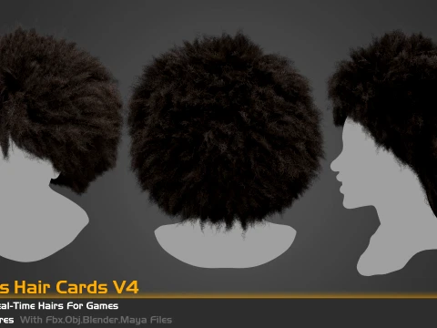 5 Famel curly real-time hair cards for games and vfx 3D Model