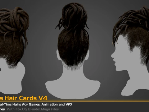5 Famel curly real-time hair cards for games and vfx 3D Model