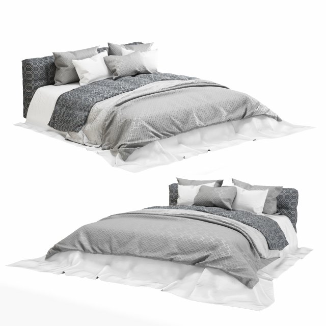 gray modern fabric bed Modelo 3D .c4d .max .obj .3ds .fbx .stl .blend 