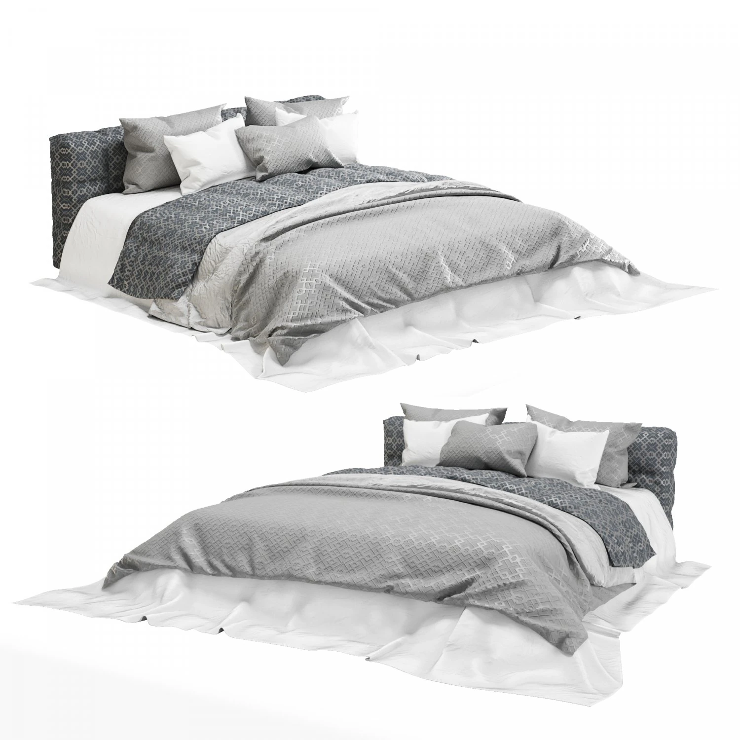 gray modern fabric bed 3D Model .c4d .max .obj .3ds .fbx .stl .blend 
