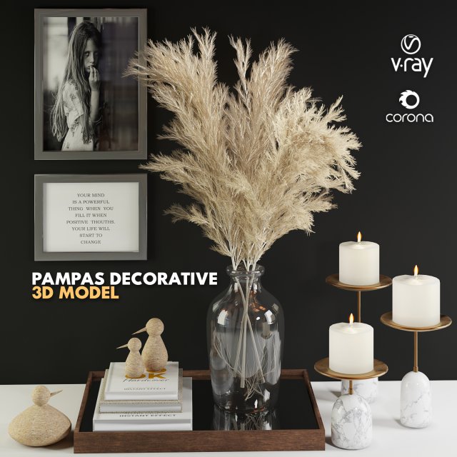 3dasset pampas decorative set Model 3D .c4d .max .obj .3ds .fbx .stl .blend 