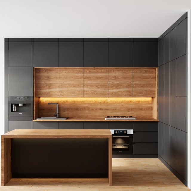 modern kitchen with island 3D Model .c4d .max .obj .3ds .fbx .stl .blend 