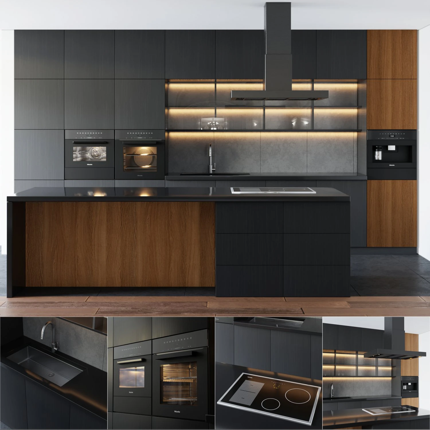 modern kitchen with island 003 3D Model .c4d .max .obj .3ds .fbx .stl .blend