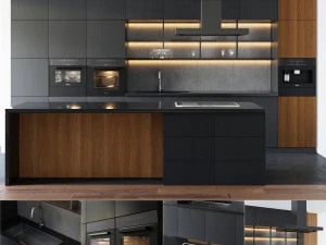 moderne K&uuml;che mit Insel 003 3D Modell