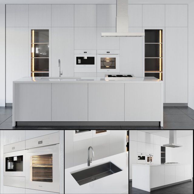 white modern kitchen Modello 3D .c4d .max .obj .3ds .fbx .stl .blend 
