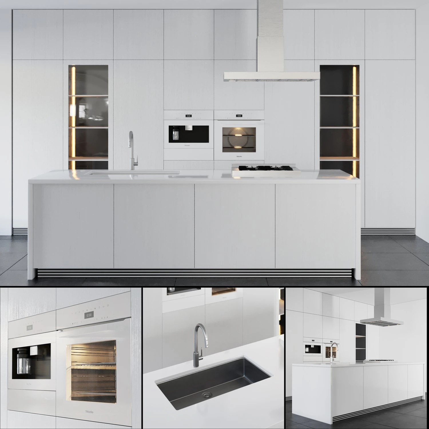 white modern kitchen 3D Model .c4d .max .obj .3ds .fbx .stl .blend 