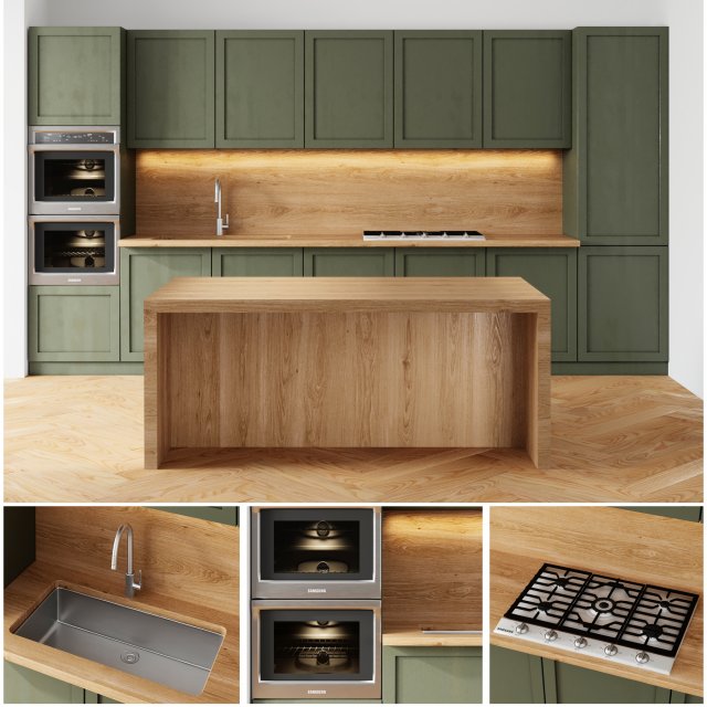 greenkitchenwithisland 3D Model .c4d .max .obj .3ds .fbx .stl .blend 