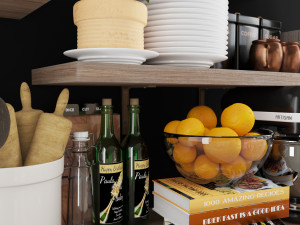 kitchen accessories on wood shelves 3Dモデル
