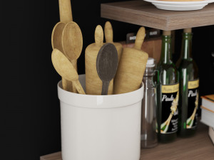 kitchen accessories on wood shelves 3Dモデル
