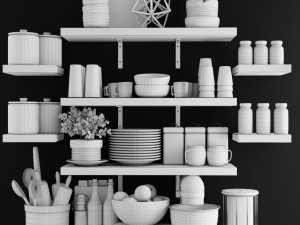 kitchen accessories on wood shelves 3Dモデル