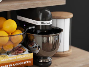kitchen accessories on wood shelves 3D Model
