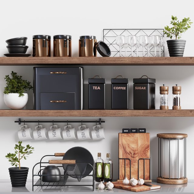 next kitchen accessories shelf 3D Model .c4d .max .obj .3ds .fbx .stl .blend 