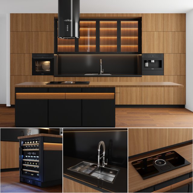 modern kitchen with island 004 Modello 3D .c4d .max .obj .3ds .fbx .stl .blend 