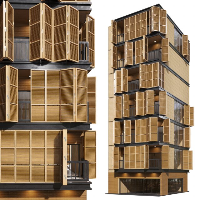 wooden facade building Modelo 3D .c4d .max .obj .3ds .fbx .stl .blend 