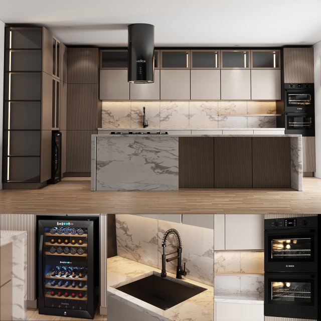 modern kichen with island 008 Model 3D .c4d .max .obj .3ds .fbx .stl .blend 