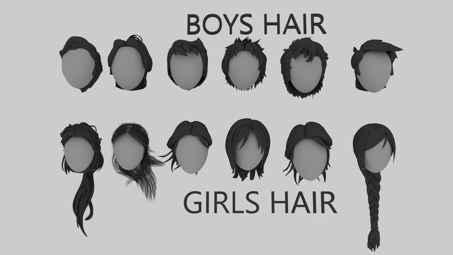 Low-poly Hair Pack Male Female 3D Model .c4d .max .obj .3ds .fbx .stl .blend