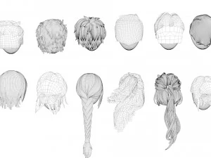 Low-poly Hair Pack Male Female 3D Model