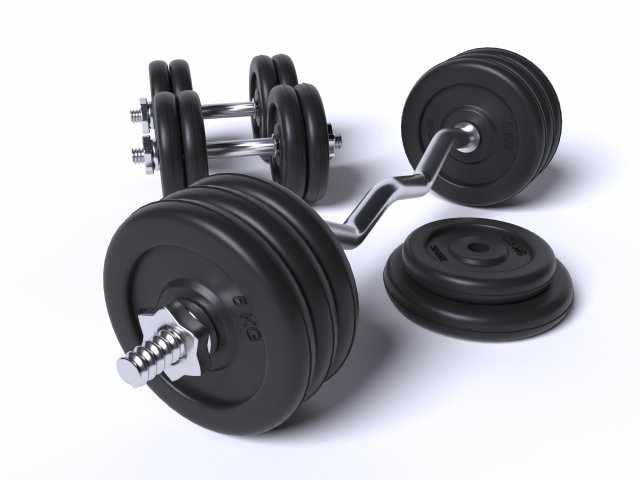sports equipment dumbbells barbell 3D in 3DExport