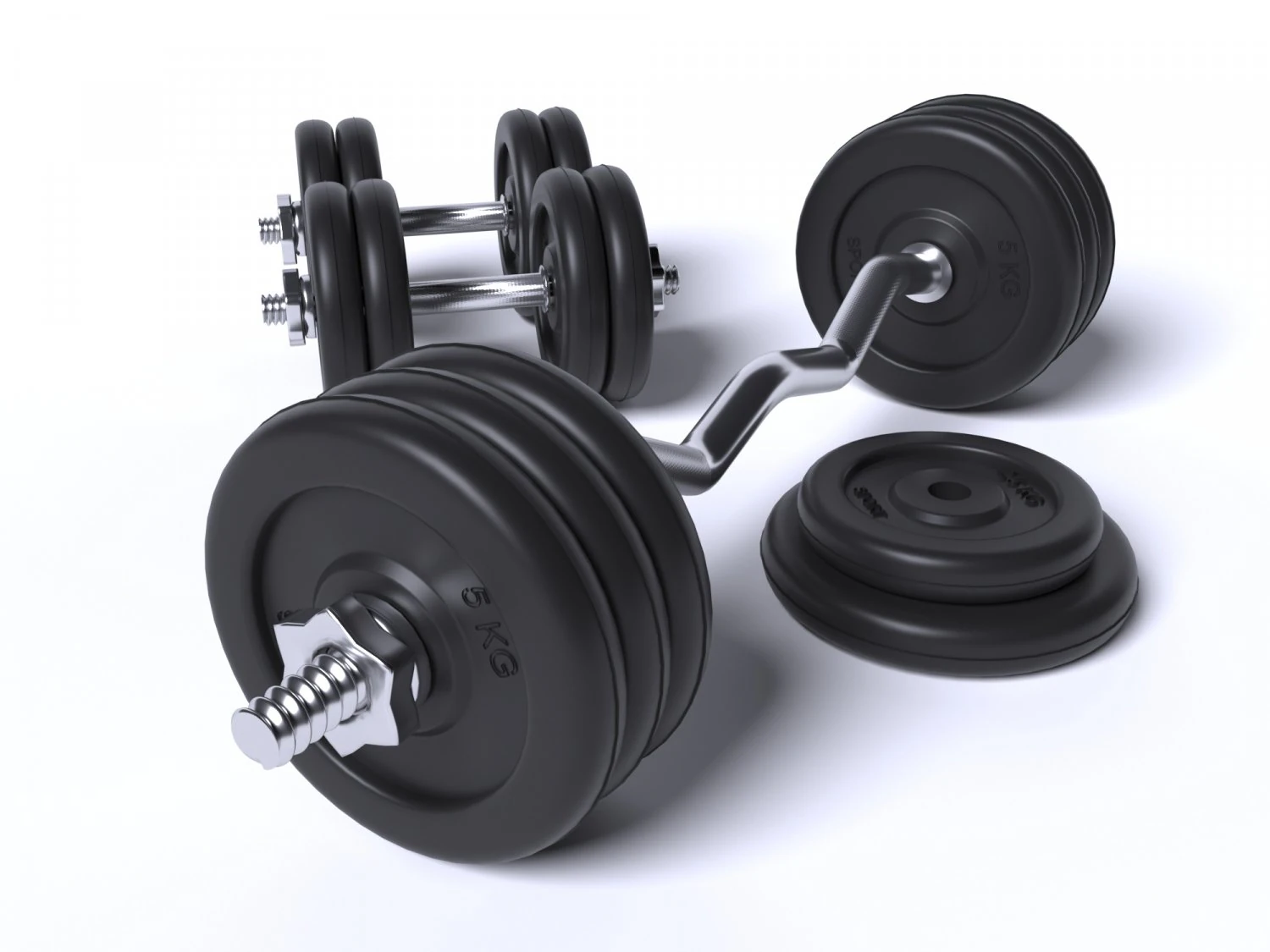 sports equipment dumbbells barbell 3D Model .c4d .max .obj .3ds .fbx .stl .blend 