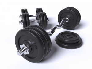 sports equipment dumbbells barbell Modello 3D