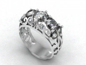 cincin kerawang dengan batu permata Model 3D