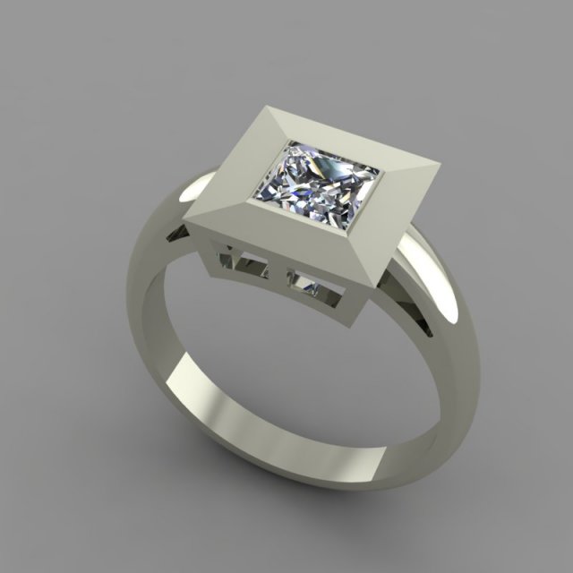 ring with a princess cut stone 3D Model .c4d .max .obj .3ds .fbx .stl .blend 