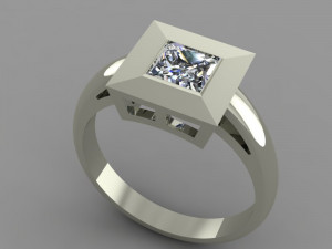 ring with a princess cut stone 3D Model