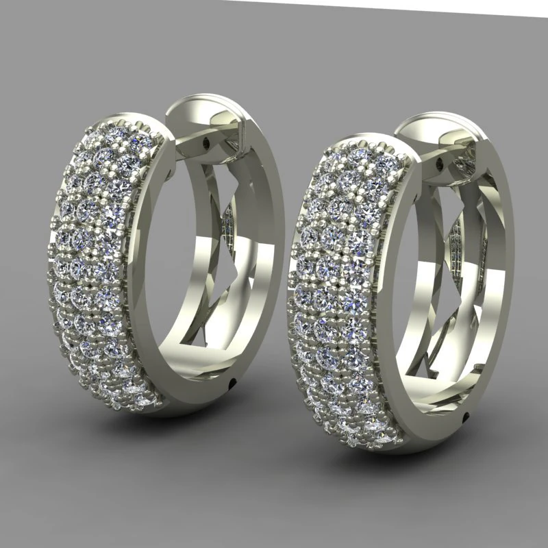 earrings with three rows of stones 3D Model .c4d .max .obj .3ds .fbx .stl .blend 