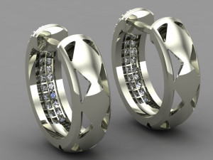 earrings with three rows of stones 3D Model