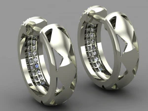earrings with three rows of stones 3D Model