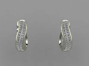earrings wave with two rows of stones 3D Model
