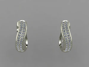 earrings wave with two rows of stones 3D Model