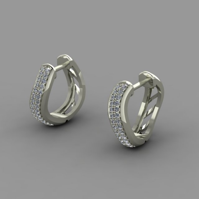 earrings wave with two rows of stones 3D Model .c4d .max .obj .3ds .fbx .stl .blend 
