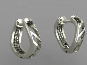 earrings wave with two rows of stones 3D Model