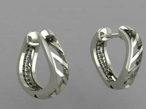 earrings wave with two rows of stones 3D Model