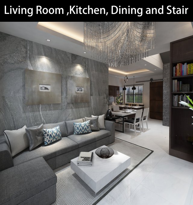living room and kitchen 3D-Modell .c4d .max .obj .3ds .fbx .stl .blend 