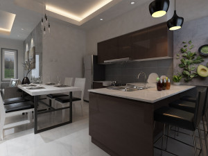 living room and kitchen 3D-Modell